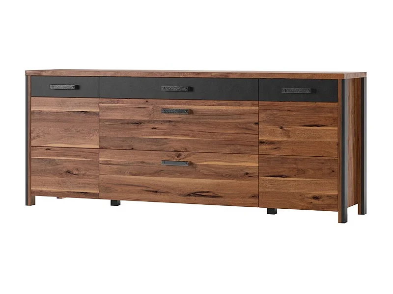 Buffet 200 cm Kollektion WINDSOR – Farbe dunkle Eiche und anthrazitgrau, Maße 197x81x44 cm