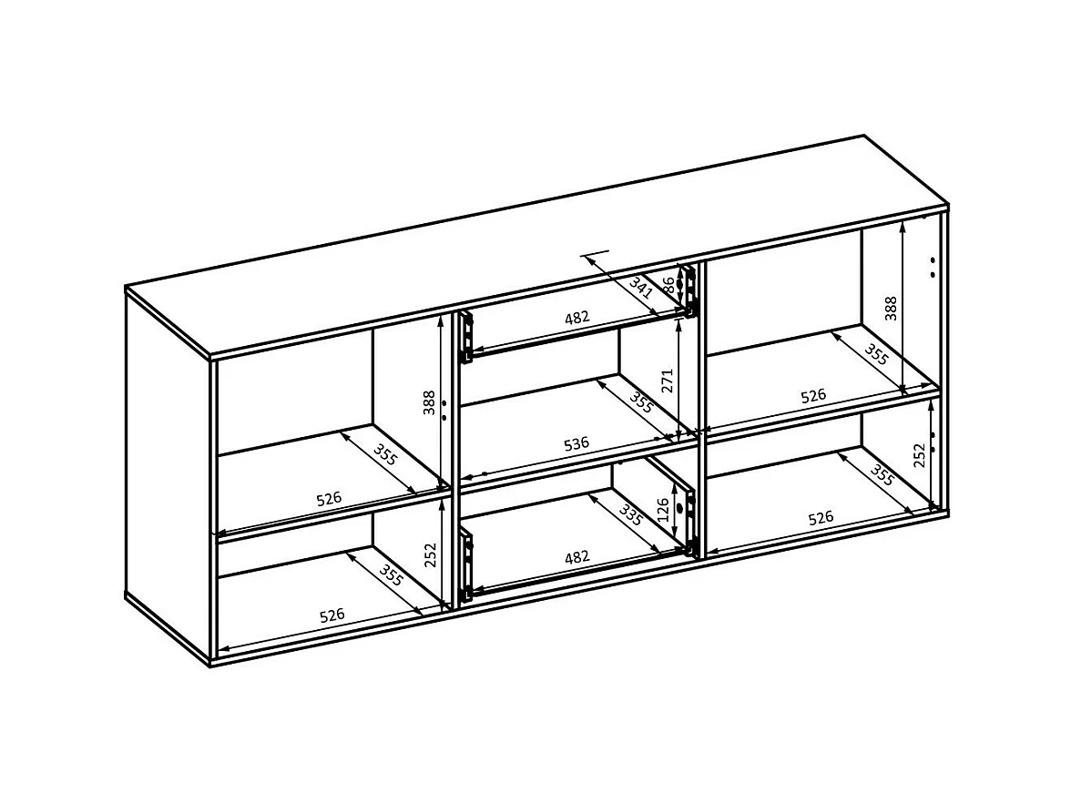 Buffet 165cm Kollektion KOBEE mit 3 Türen und 2 Schubladen. Farbe dunkle Eiche und Schwarz.
