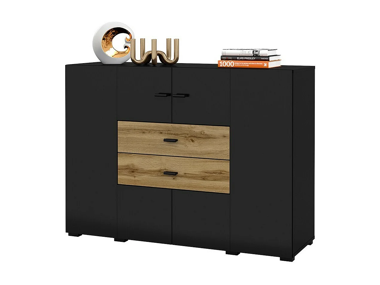 Buffet petit modèle 120cm collection KOBEE 2 portes et 2 tiroirs. Couleur noiret chêne.