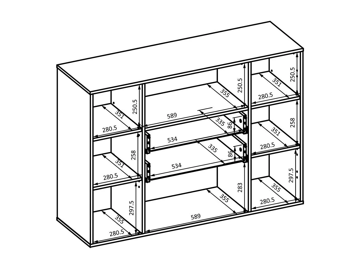 Buffet petit modèle 120cm collection KOBEE 2 portes et 2 tiroirs. Couleur noiret chêne.