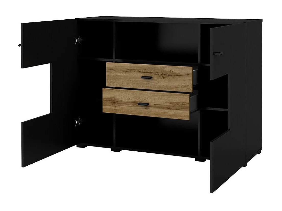 Buffet petit modèle 120cm collection KOBEE 2 portes et 2 tiroirs. Couleur noiret chêne.