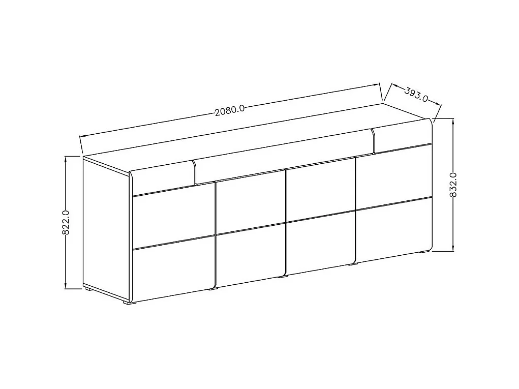Buffet 200cm coleção OHIO. Cores cinza antracite e carvalho.