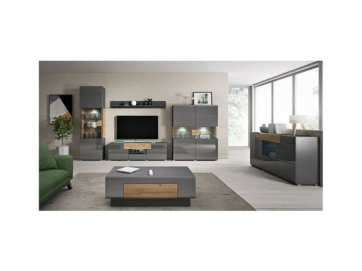 Buffet 200cm coleção OHIO. Cores cinza antracite e carvalho.