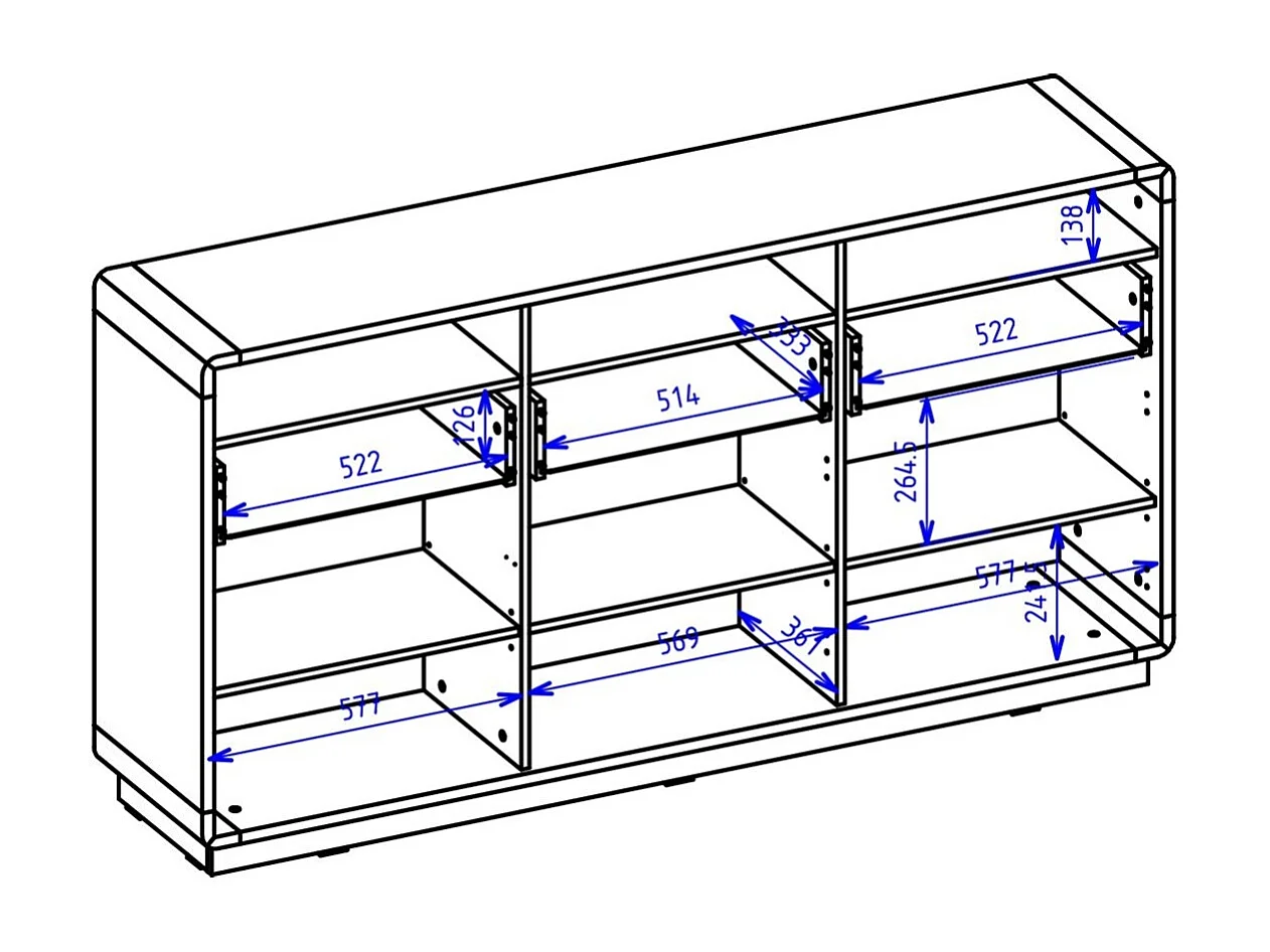 Buffet 180cm collectie VILLA. Kleur eiken en zwart. Geïntegreerde LED-verlichting.