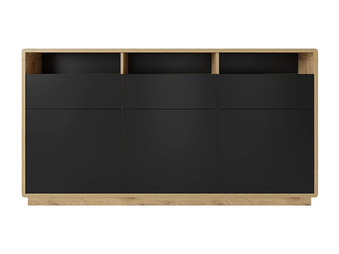 Buffet 180cm collectie VILLA. Kleur eiken en zwart. Geïntegreerde LED-verlichting.