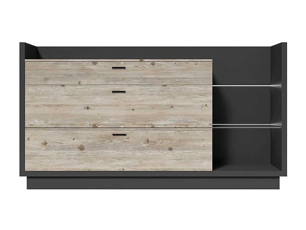 Credenza CORK colore grigio antracite - 3 cassetti, scaffali con LED