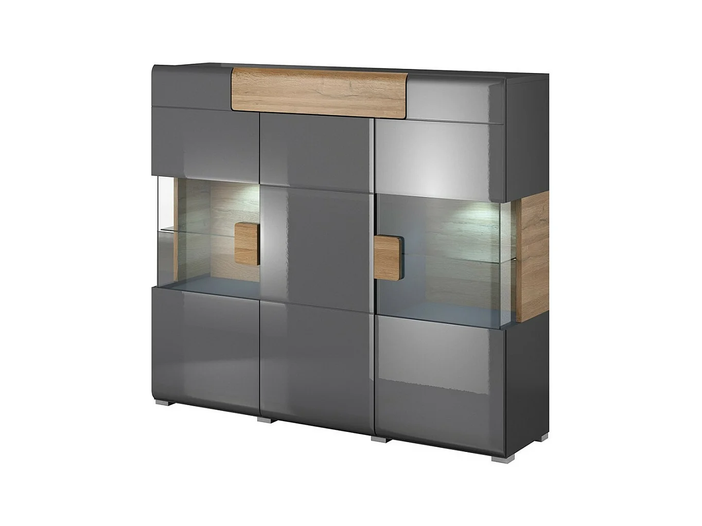 XL150cm Buffet aus der OHIO Kollektion. Integrierte LED-Beleuchtung. Farben Anthrazitgrau und Eiche.