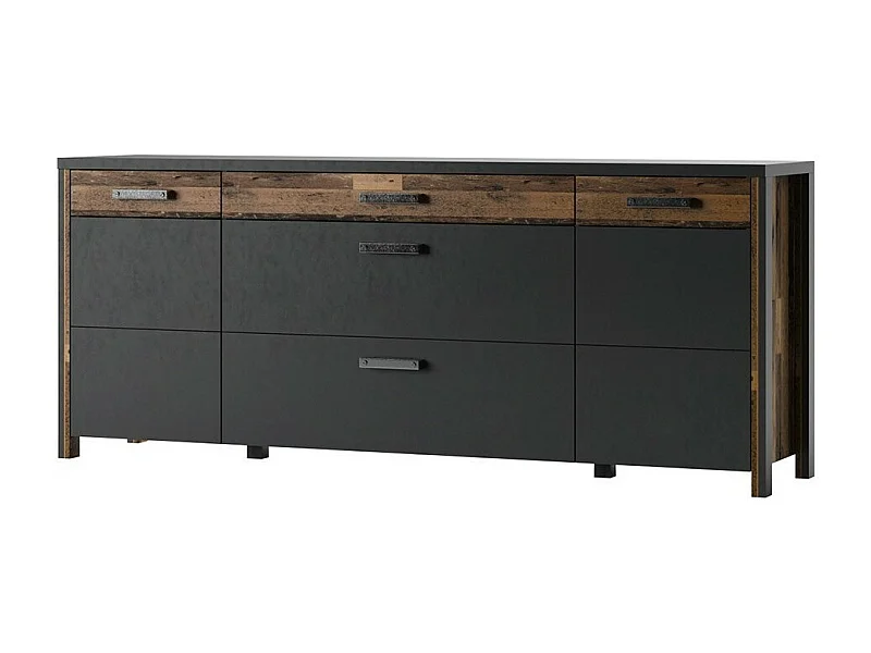 Sideboard WINDSOR anthrazitgrau und dunkle Eiche - 3 Schubladen und 2 Türen - 196,8 x 80,6 x 44 cm