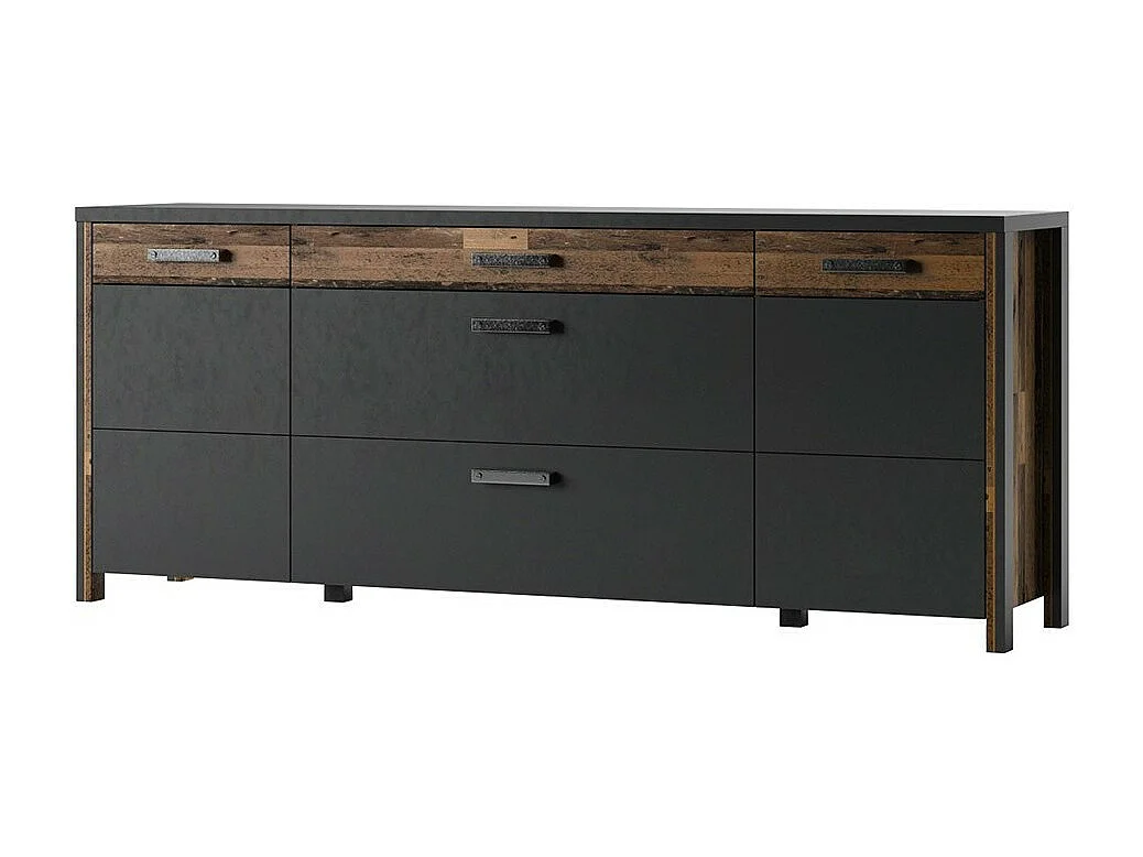 Buffet WINDSOR gris antracita y roble oscuro - 3 cajones y 2 puertas - 196.8 x 80.6 x 44 cm