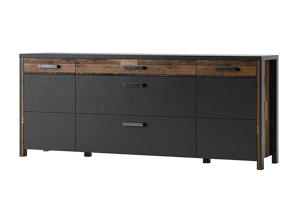 Buffet WINDSOR antracietgrijs en donkereiken - 3 laden en 2 deuren - 196,8 x 80,6 x 44 cm