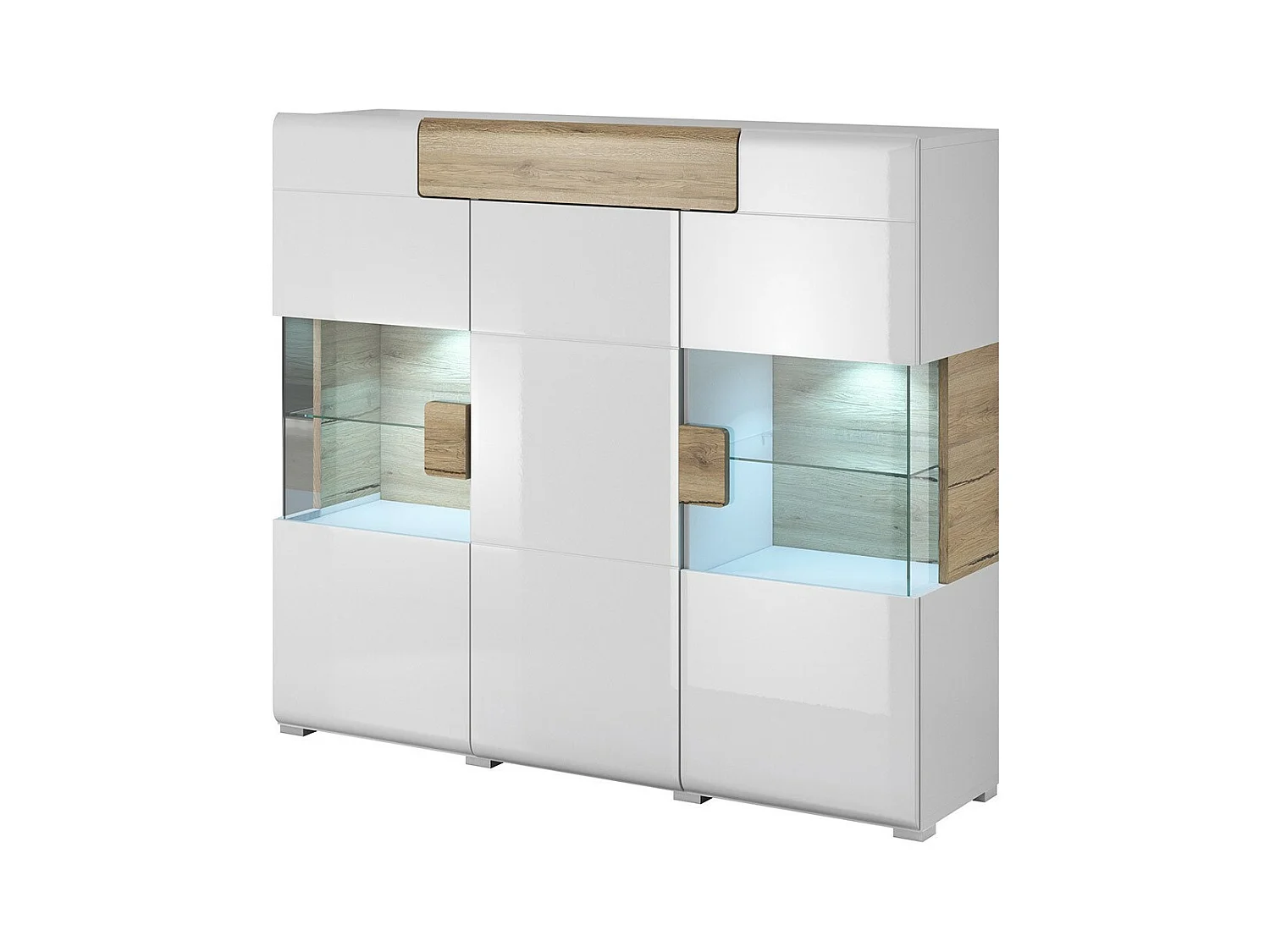 XL-Buffet 150cm, Kollektion OHIO. Integrierte LED-Beleuchtung. Farbe Weiß und Eiche.