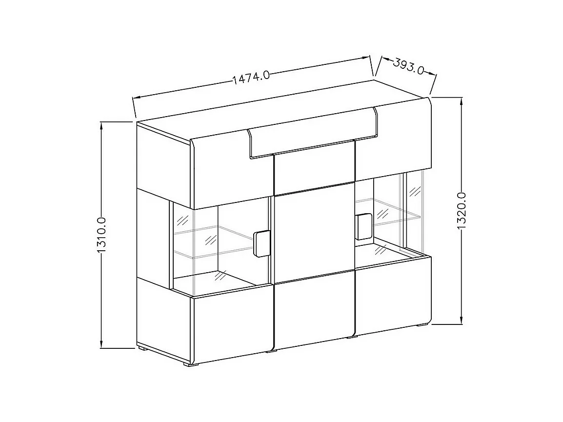 XL-Buffet 150cm, Kollektion OHIO. Integrierte LED-Beleuchtung. Farbe Weiß und Eiche.