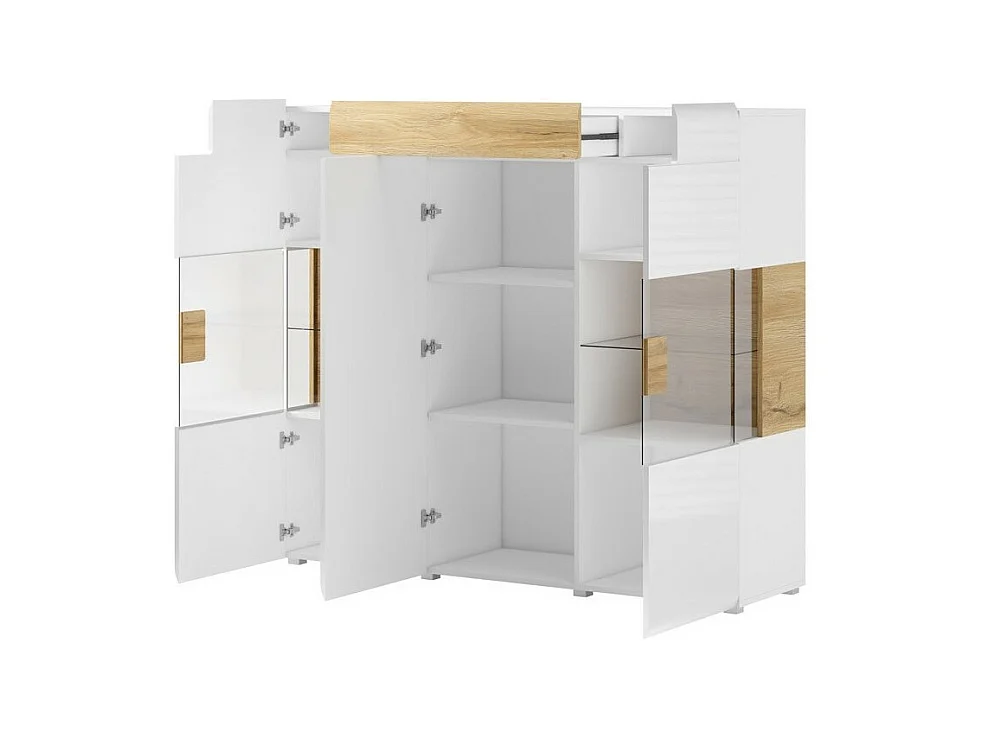 XL-Buffet 150cm, Kollektion OHIO. Integrierte LED-Beleuchtung. Farbe Weiß und Eiche.