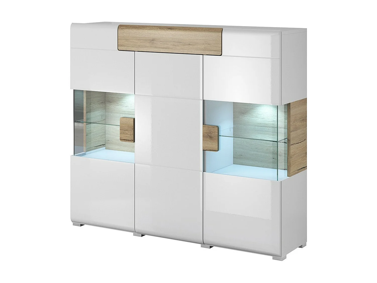 Buffet XL150cm collezione OHIO. Illuminazione LED integrata. Colori bianco e rovere.