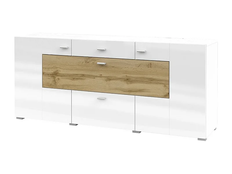 Sideboard 165cm, Kollektion KOBEE, mit 3 Türen und 2 Schubladen. Farbe Weiß und Eiche.