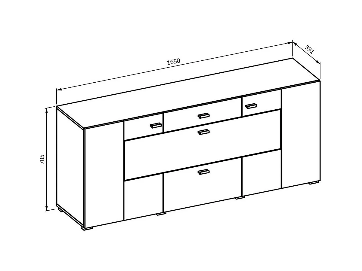 Buffet 165cm coleção KOBEE com 3 portas e 2 gavetas. Cor branca e carvalho.