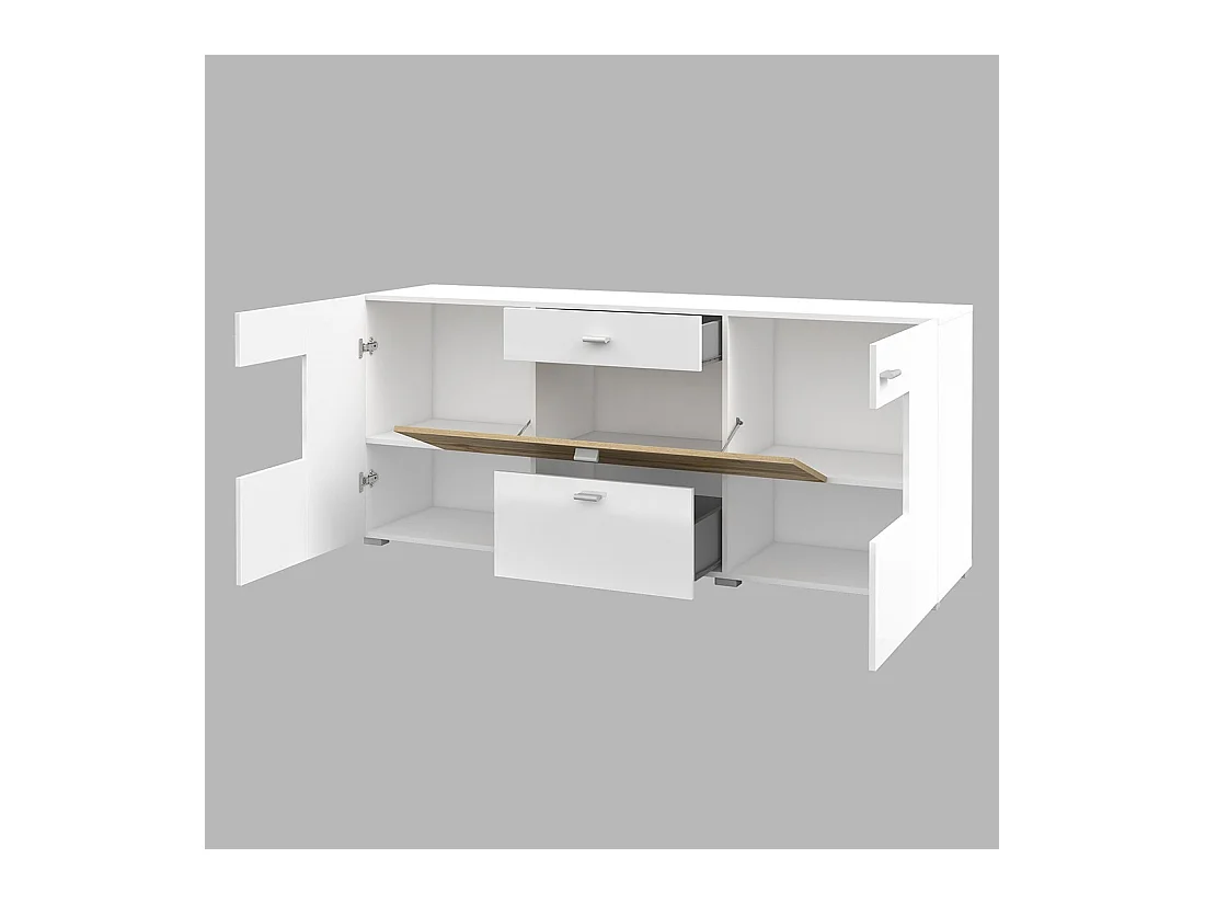 Buffet 165cm coleção KOBEE com 3 portas e 2 gavetas. Cor branca e carvalho.