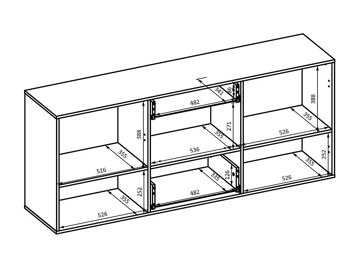 Buffet 165cm coleção KOBEE com 3 portas e 2 gavetas. Cor branca e carvalho.