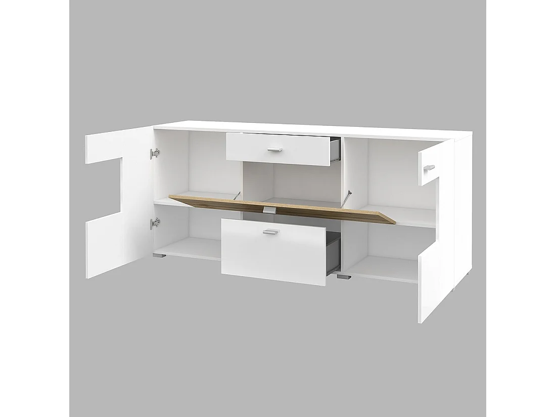 Buffet 165cm coleção KOBEE com 3 portas e 2 gavetas. Cor branca e carvalho.