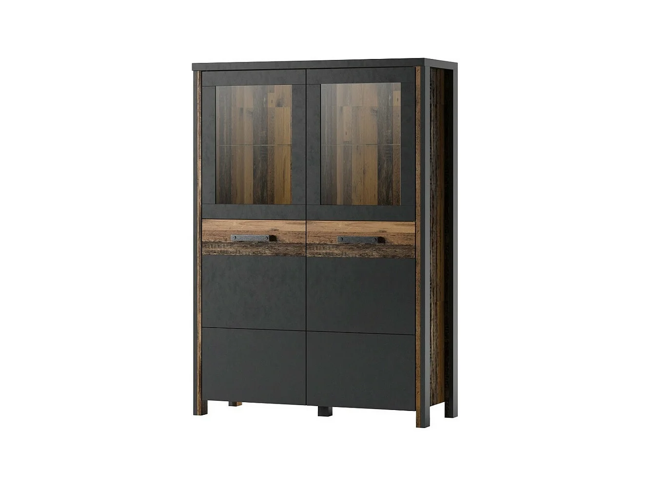 Buffet haut collection WINDSOR. Coloris gris anthracite et chêne foncé.