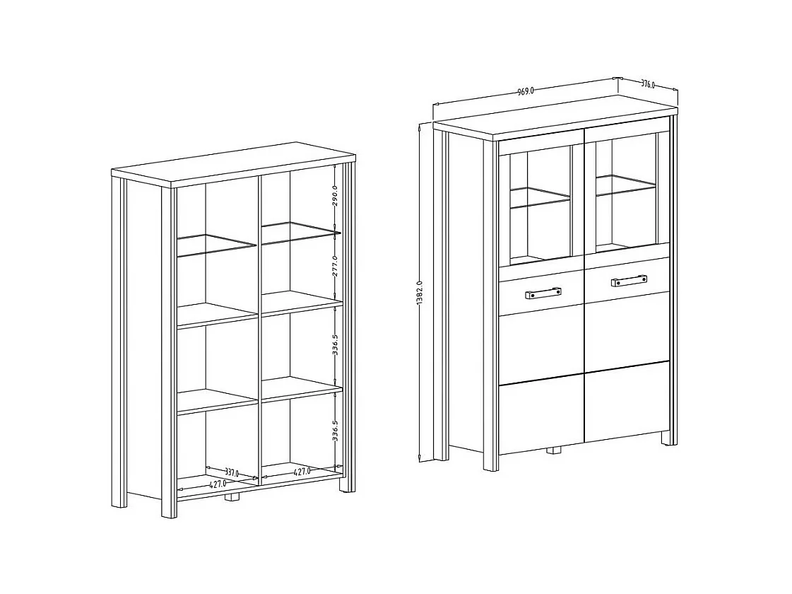 Buffet haut collection WINDSOR. Coloris gris anthracite et chêne foncé.