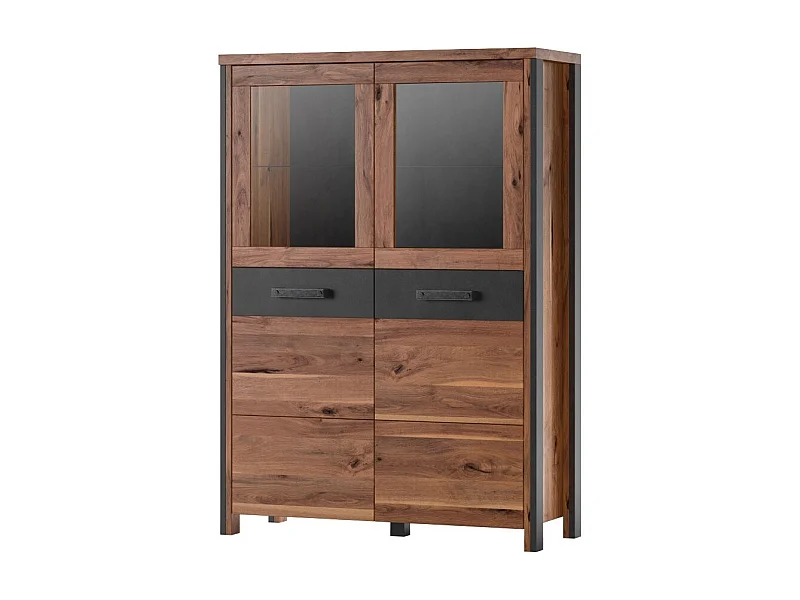 Hoher Schrank WINDSOR in dunkler Eiche und anthrazitgrau - 2 große Türen - 97 x 138 x 37 cm