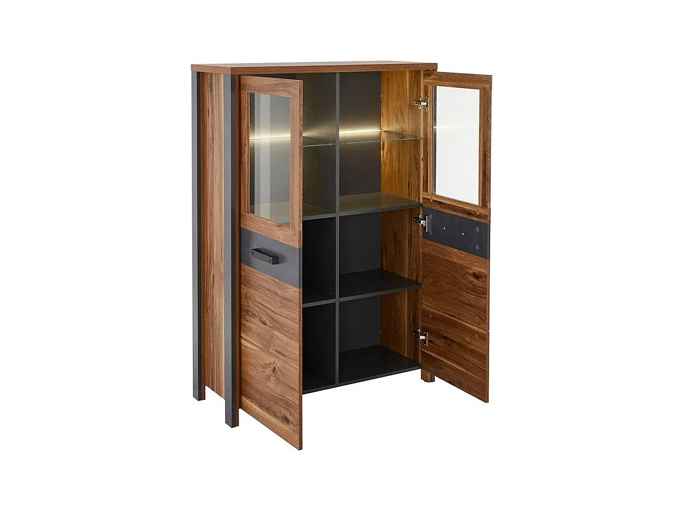 Hoher Schrank WINDSOR in dunkler Eiche und anthrazitgrau - 2 große Türen - 97 x 138 x 37 cm