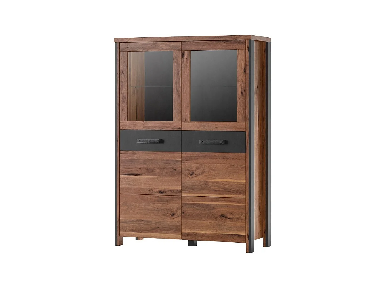 Buffet haut WINDSOR chêne foncé et gris anthracite - 2 grandes portes - 97 x 138 x 37 cm