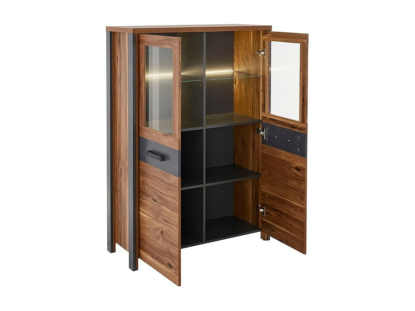 Hoge buffetkast WINDSOR donkere eik en antracietgrijs - 2 grote deuren - 97 x 138 x 37 cm