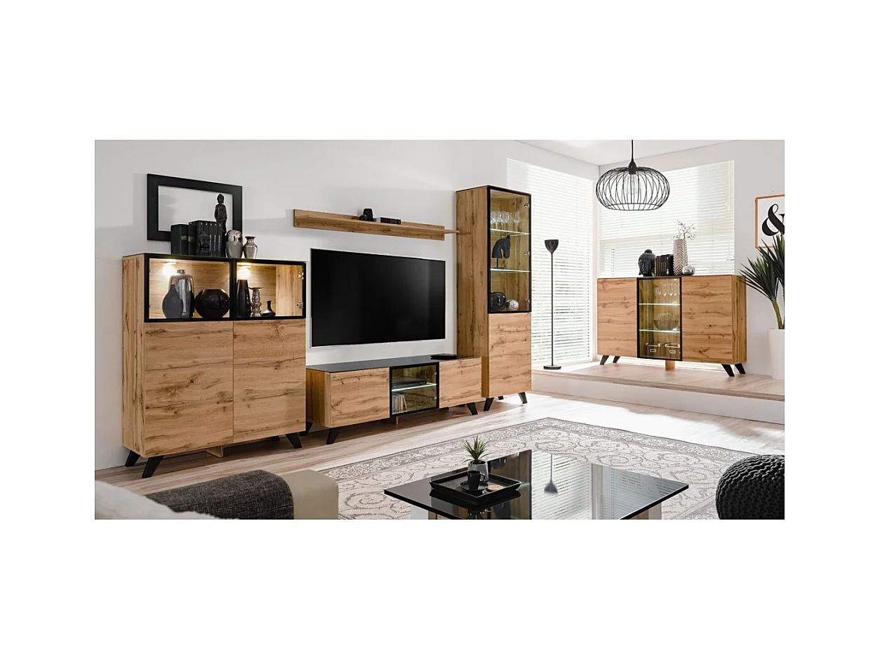 Schaufenster TINO + LED, skandinavisches Design, Dekomöbel für Wohnzimmer, kleines Modell