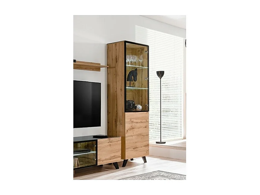 Vitrinekast TINO + LED, Scandinavisch design, decoratief meubel voor woonkamer, klein model