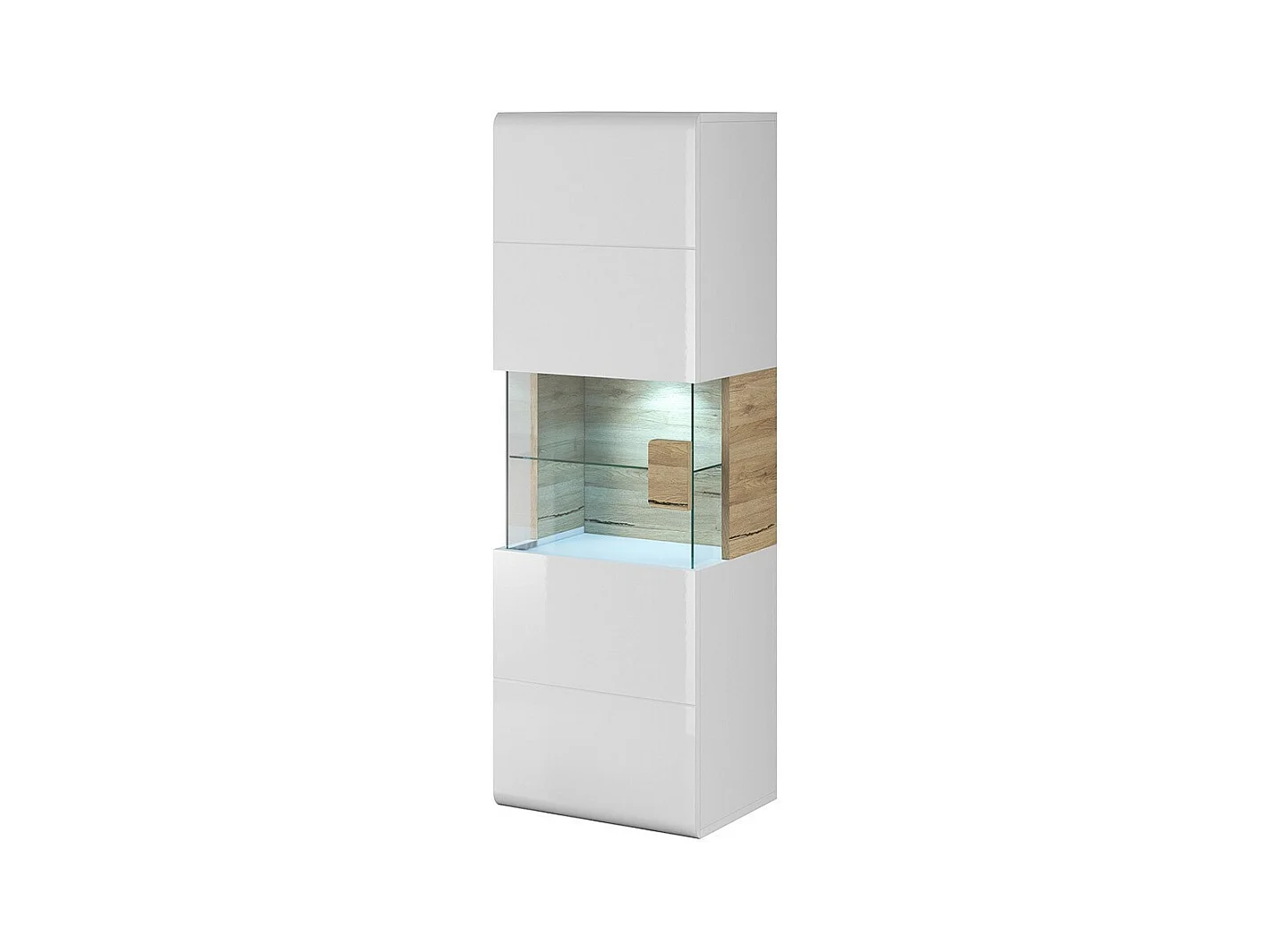 Vitrine suspendue + LED collection OHIO coloris blanc et finitions chêne.
