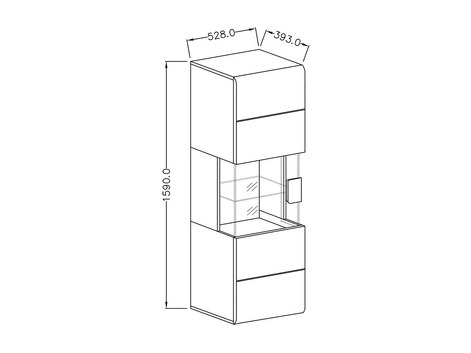 Zwevende vitrinekast + LED uit de OHIO collectie, kleur wit en afwerkingen in eiken.