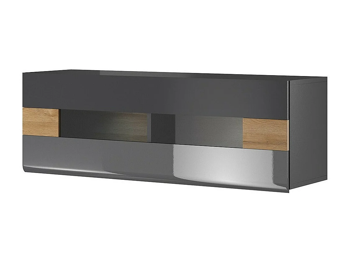 Vitrine suspendue horizontale collection OHIO coloris gris anthracite et chêne.