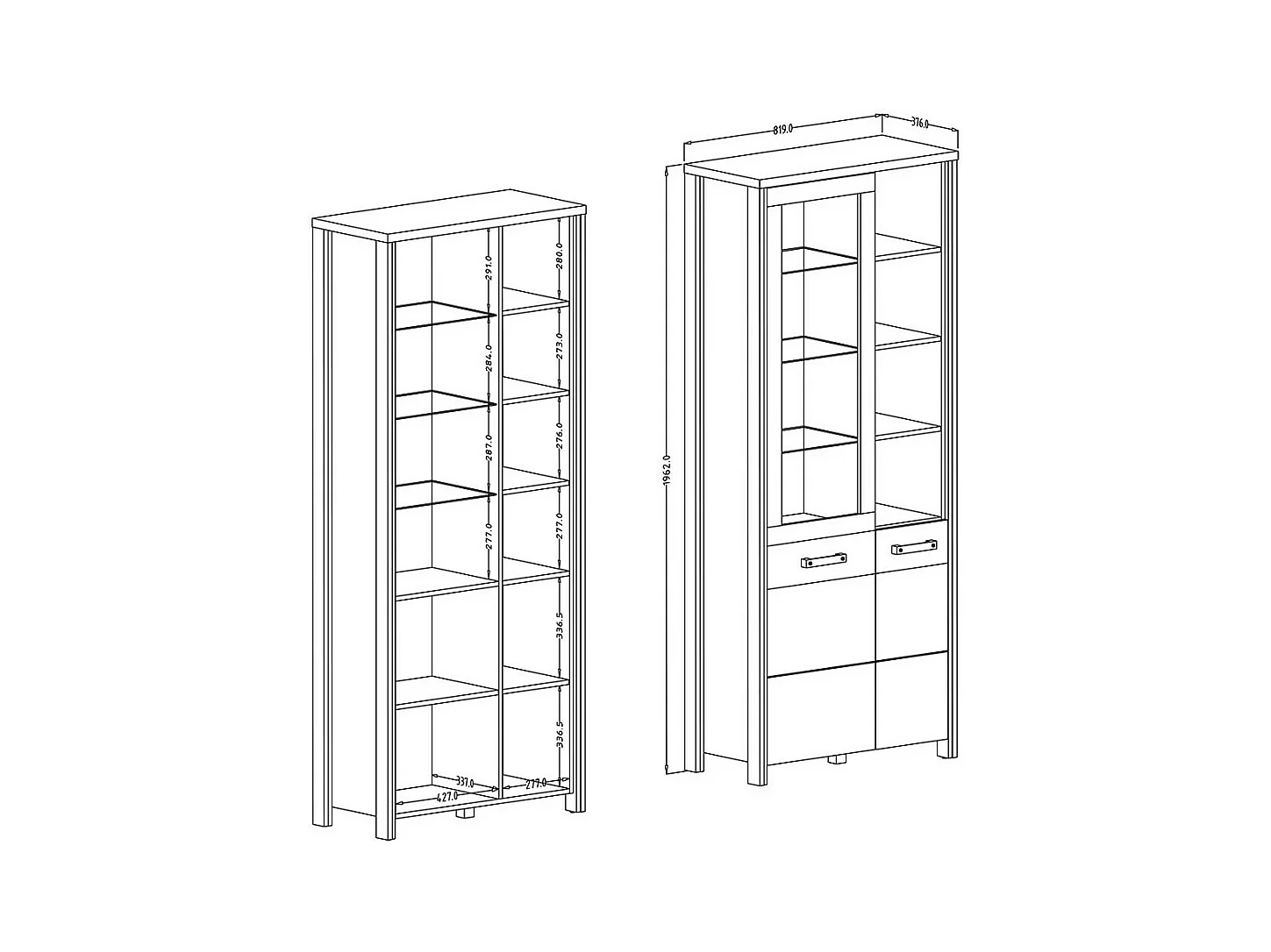 Vitrine coleção WINDSOR. Cores em carvalho escuro e cinza antracite.