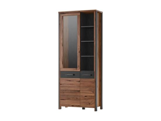 vente unique Vitrine collection WINDSOR. Coloris chêne foncé et gris anthracite