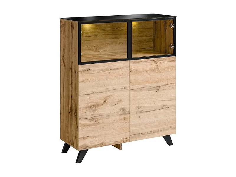 Lage vitrinekast TINO + LED. Scandinavisch design decoratief meubel voor uw woonkamer.