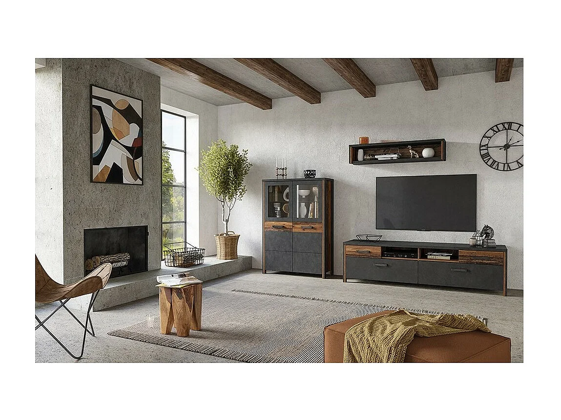 Étagère WINDSOR – 120 cm – Gris anthracite et chêne foncé – Design moderne et élégant