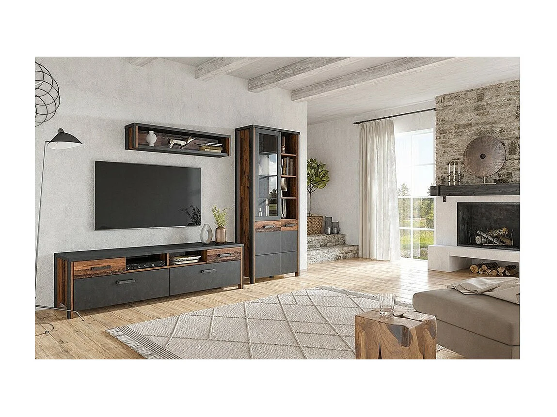 Étagère WINDSOR – 120 cm – Gris anthracite et chêne foncé – Design moderne et élégant