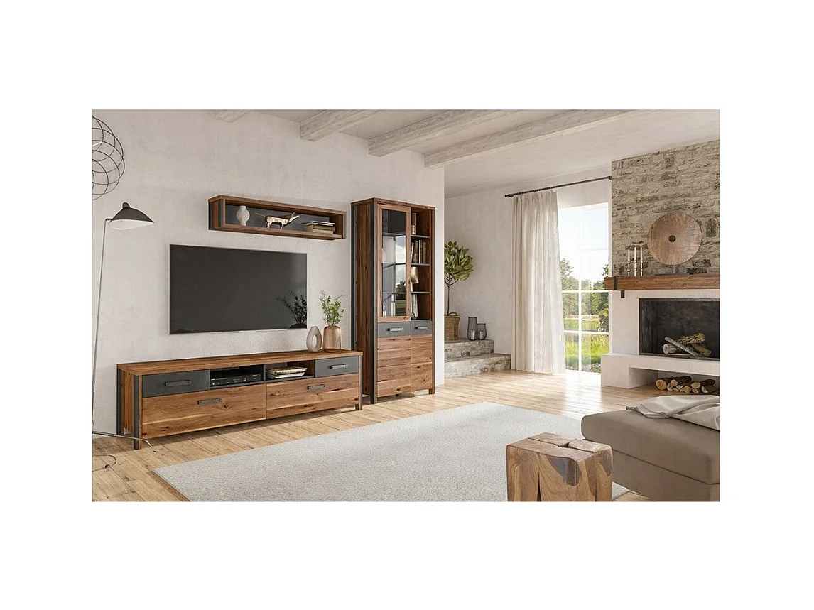 Étagère murale design 120 cm coloris chêne foncé et gris anthracite – Collection WINDSOR