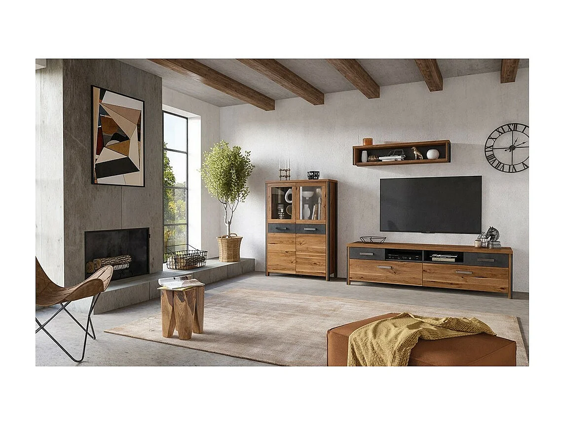 Étagère murale design 120 cm coloris chêne foncé et gris anthracite – Collection WINDSOR