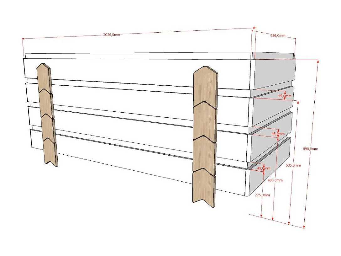 Lit Enfant en Bois "Modulo Arrow II" 90x200cm Blanc