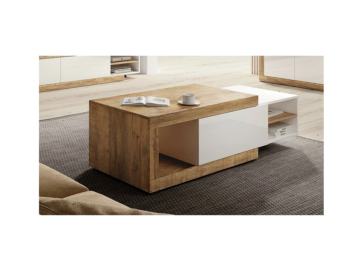 Table basse extensible SINATRA – Chêne foncé et blanc mat