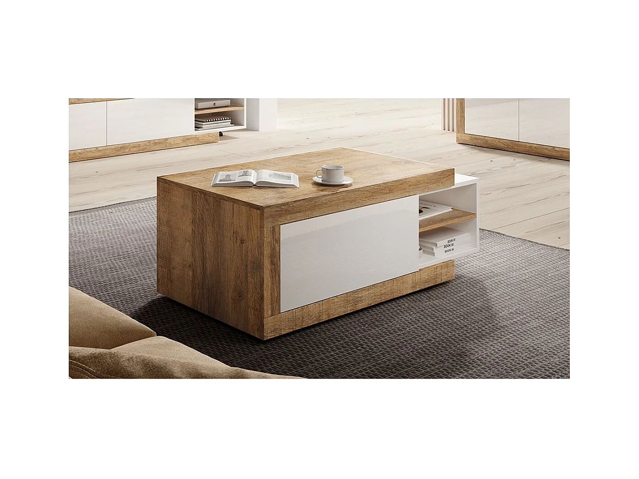 Table basse extensible SINATRA – Chêne foncé et blanc mat