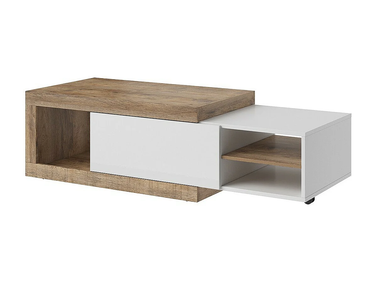 Uitschuifbare salontafel SINATRA - Donker eiken en mat wit