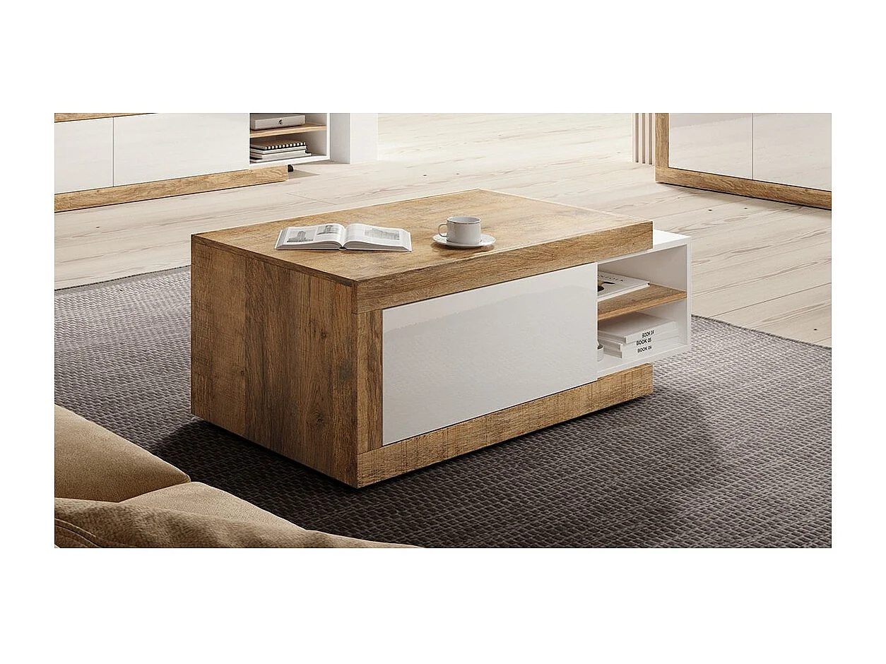Uitschuifbare salontafel SINATRA - Donker eiken en mat wit