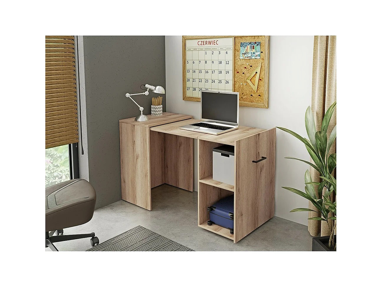 Escritorio plegable especial para espacios pequeños colección FLIP color roble.