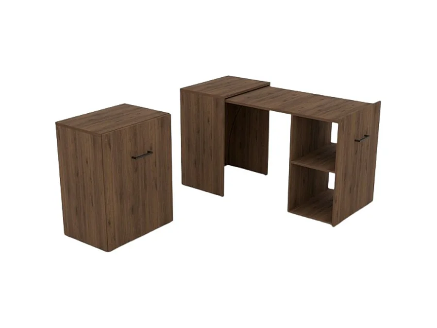 Bureau pliable FLIP – Chêne foncé – Bureau extensible avec rangements pour petit espace