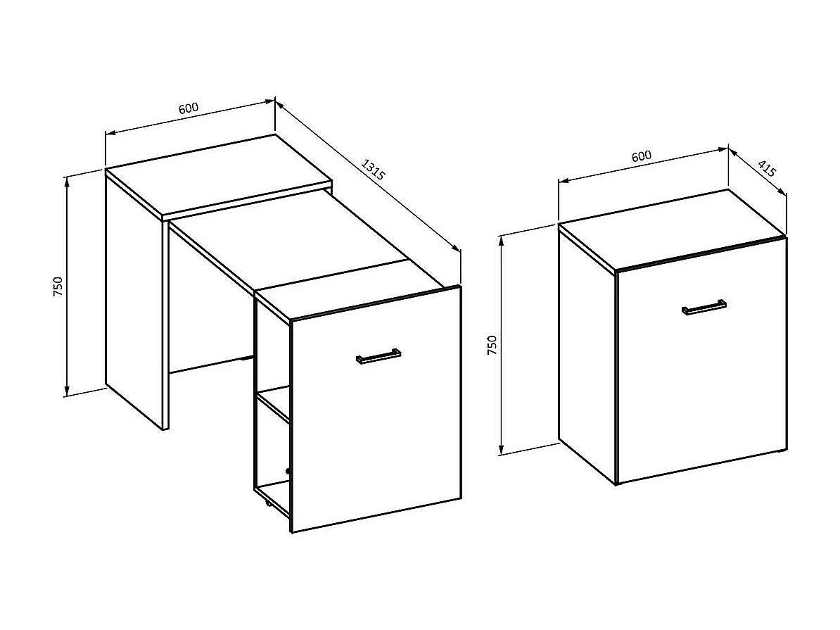 Bureau pliable FLIP – Chêne foncé – Bureau extensible avec rangements pour petit espace