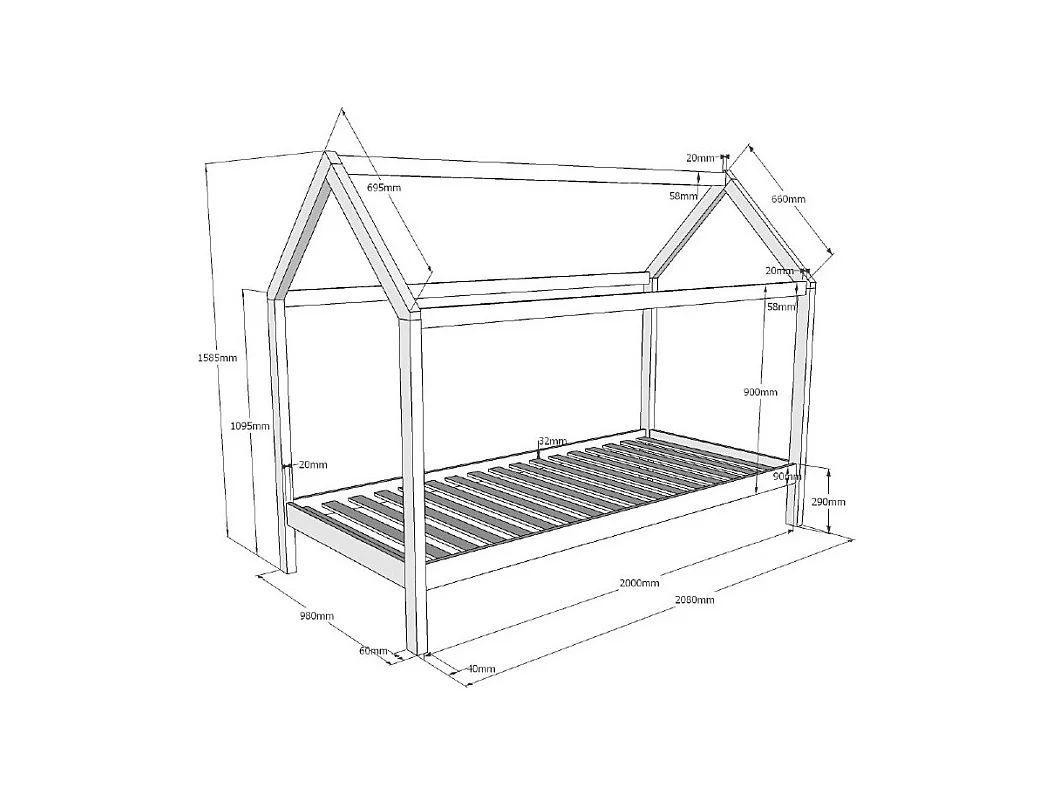 Lit Enfant Cabane & Tiroir "Dallas" 90x200cm Naturel